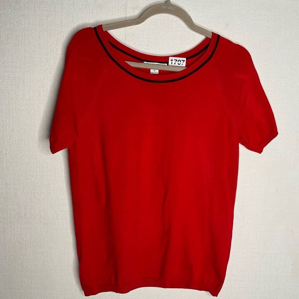 Pendleton Sweater Womens Medium Red Knit Short Sleeve Silk Nylon Minimalist EUC